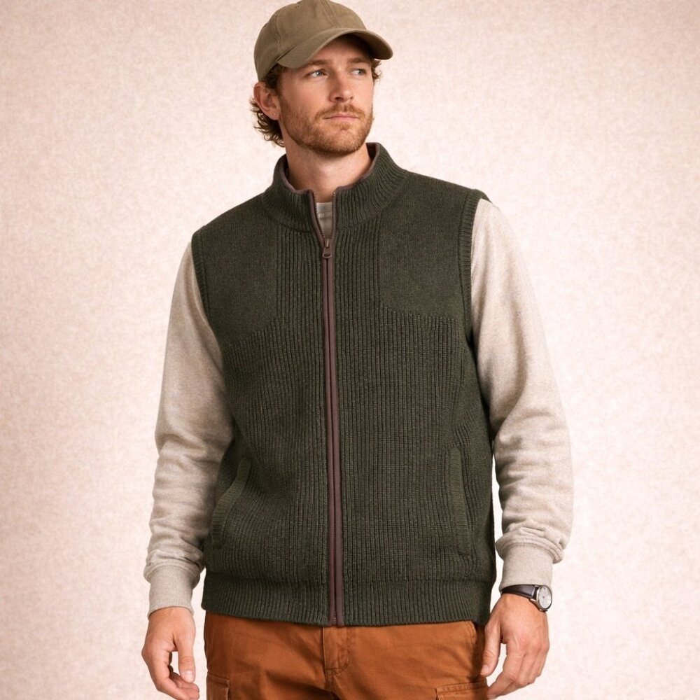 Vintage LL Bean Green Lambswool Zip Up Vest Size XL Outdoor Gorp Granola Hiking